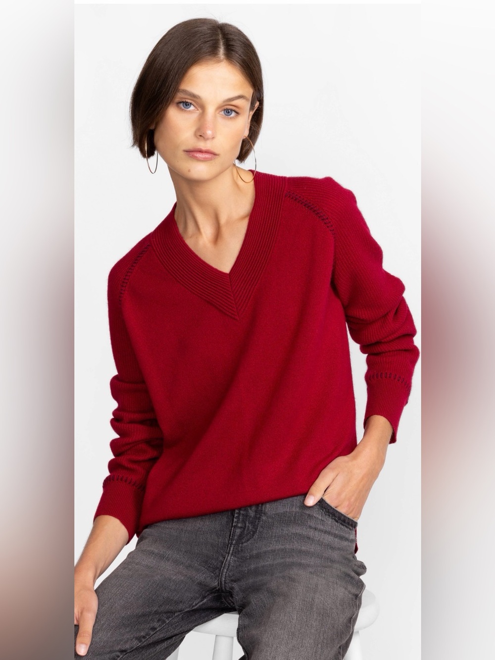 $358 Johnny Was SALLY CASHMERE WHIPSTITCH SWEATER Small